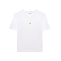 white t-shirt with logo-plaque in gold