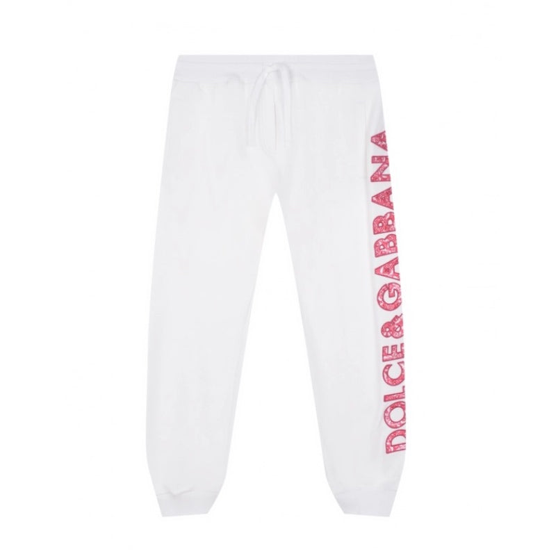 white sweatpants with majolica-logo
