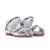 blue majolica-patterned open-toe sandals