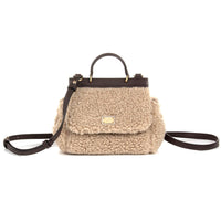 BEIGE BAG WITH LOGO PLAQUE