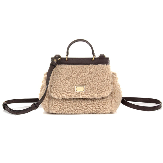 BEIGE BAG WITH LOGO PLAQUE