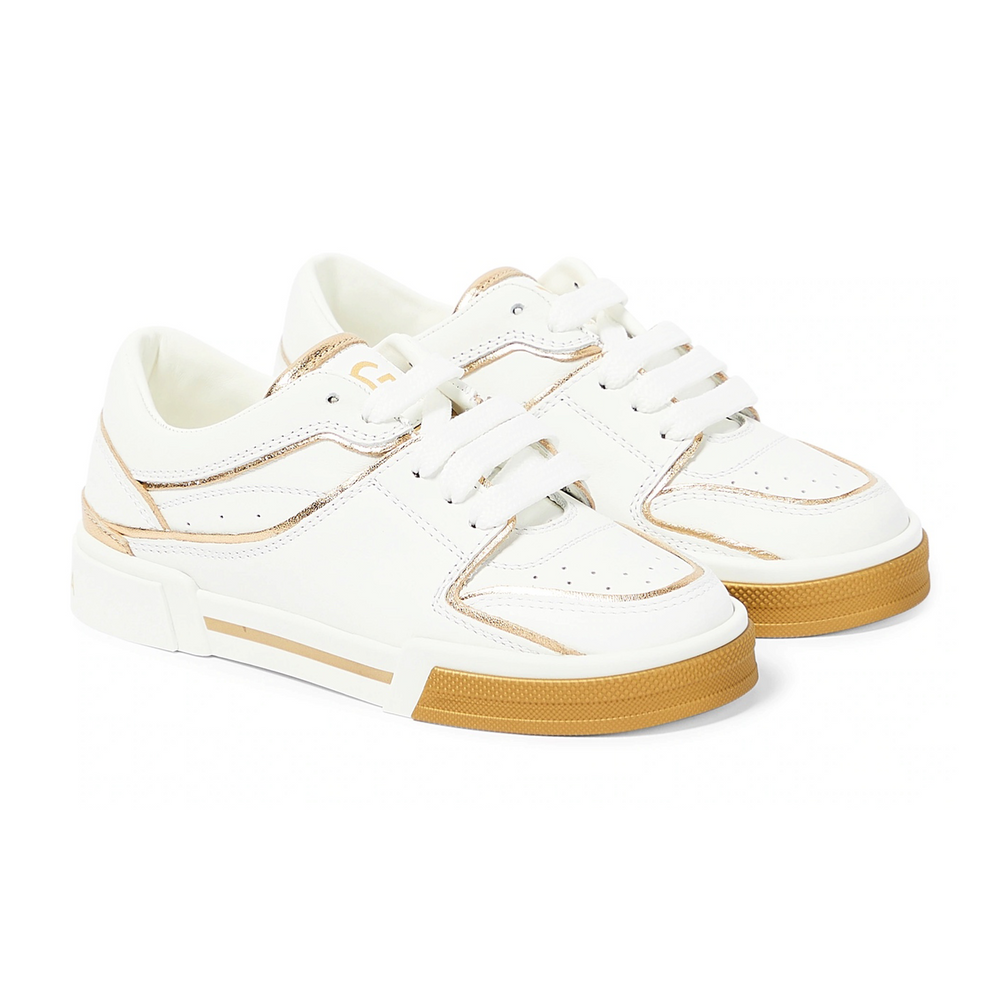 white & gold low-top sneakers