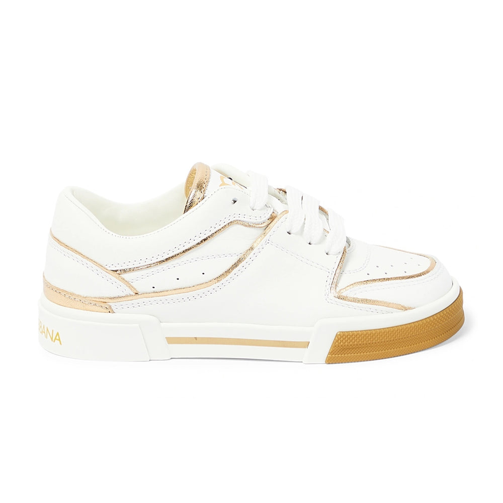 white & gold low-top sneakers