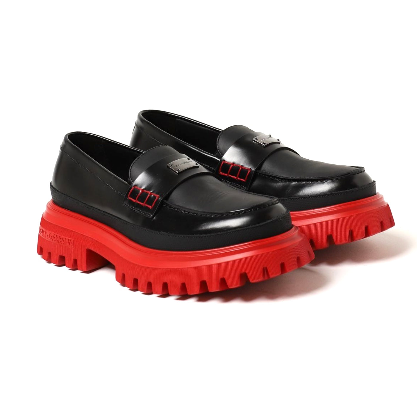 lightweight logo-plaque loafers in black&red