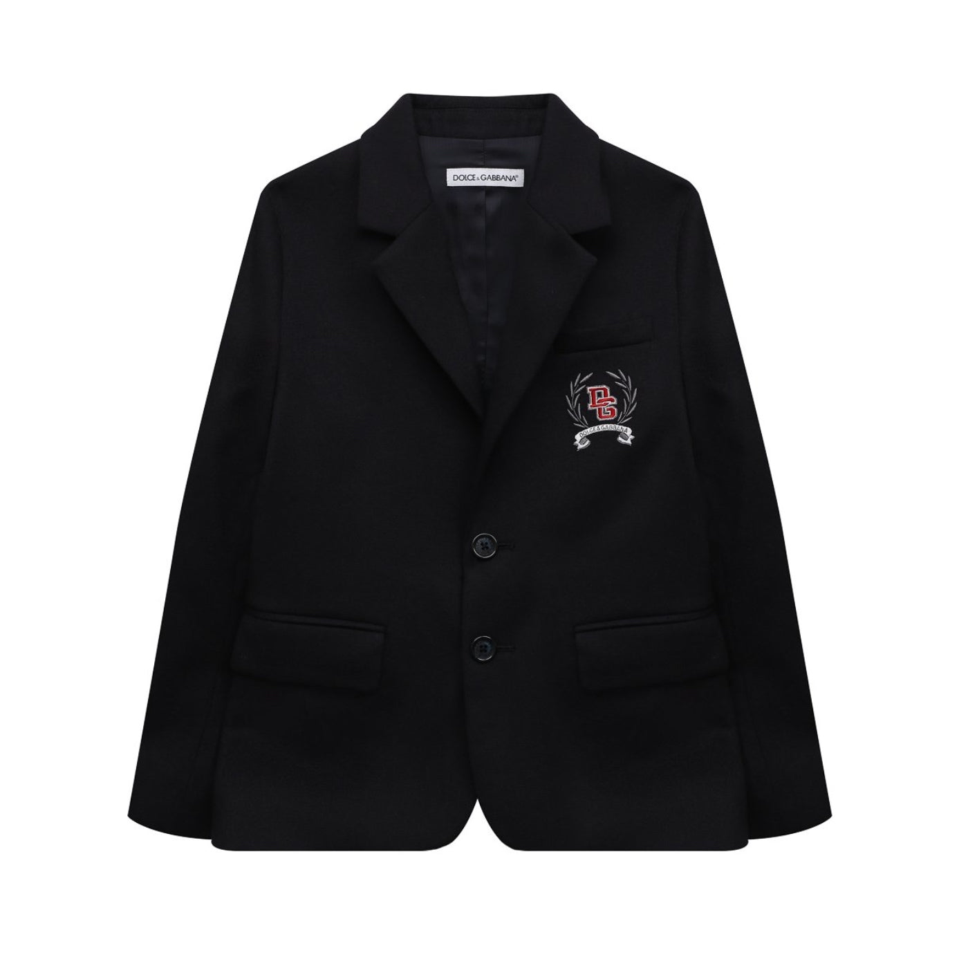 navy wool blazer with logo embroidery