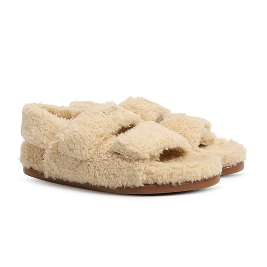 BEIGE FAUX-SHEARLING SANDALS