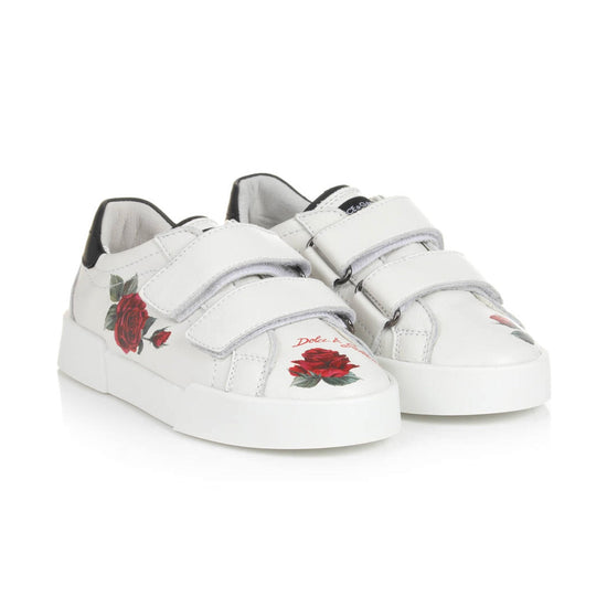 WHITE LEATHER SNEAKERS WITH ROSE PRINT