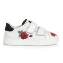 white leather sneakers with rose print