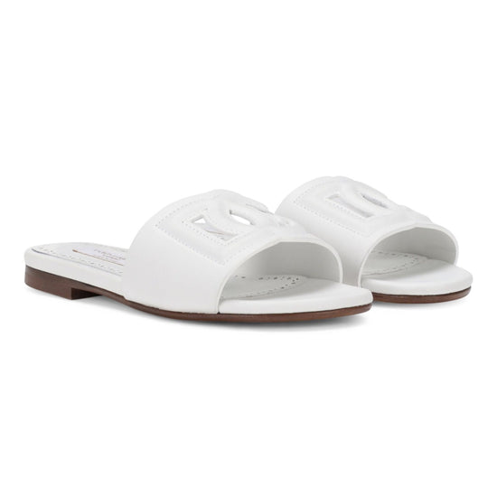 LOGO-DETAIL LEATHER SLIDES IN WHITE