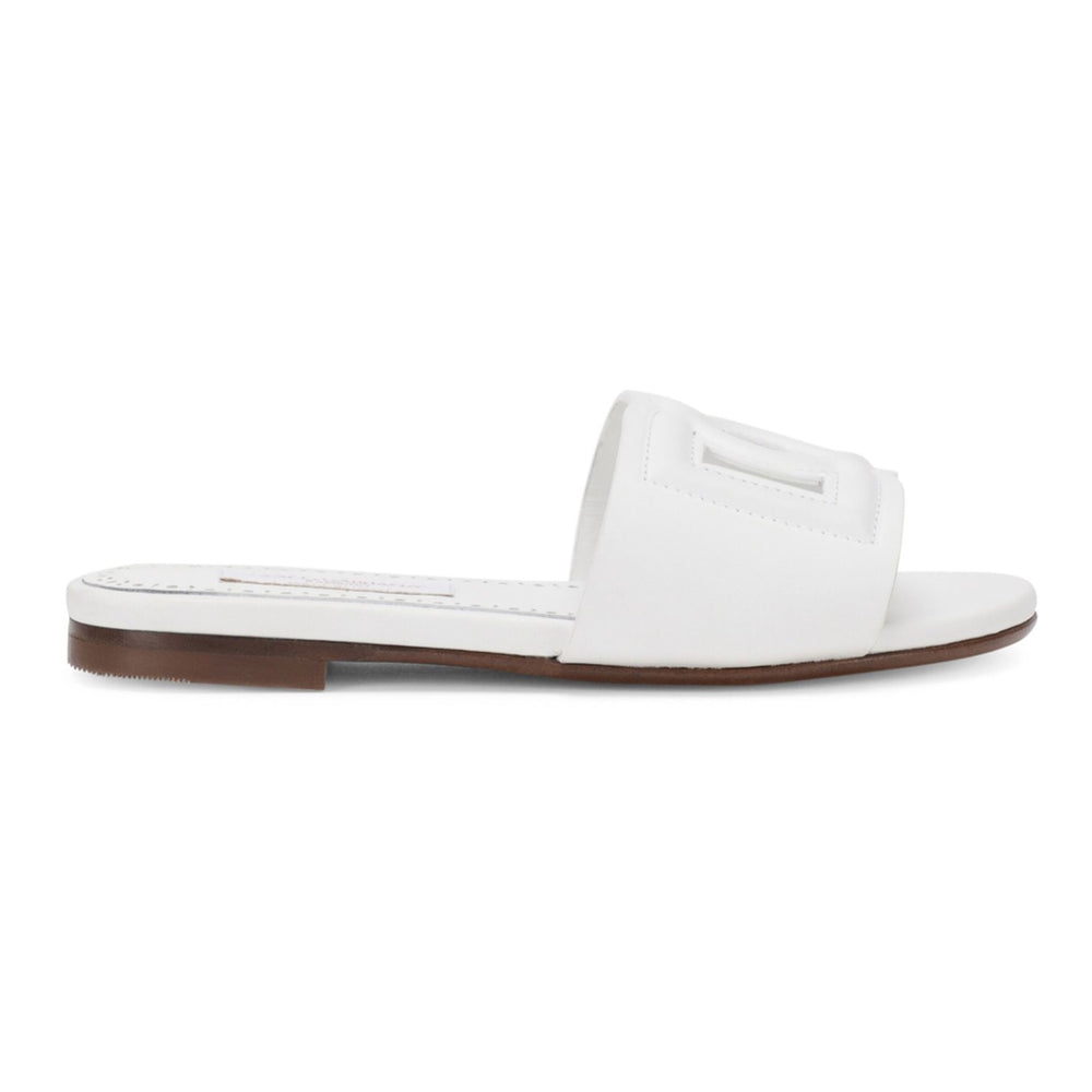 logo-detail leather slides in white