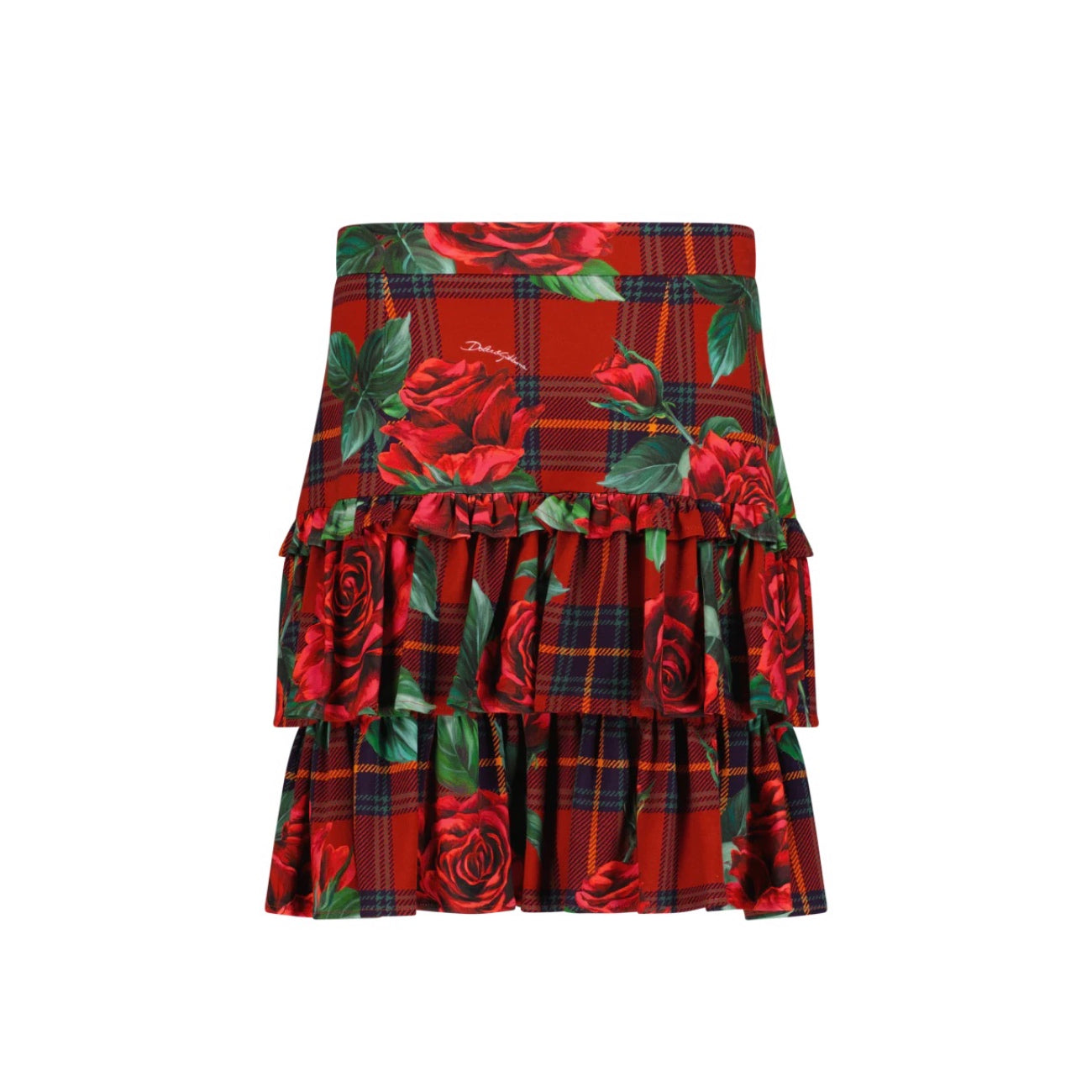 rose-print tartan skirt