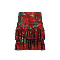 rose-print tartan skirt