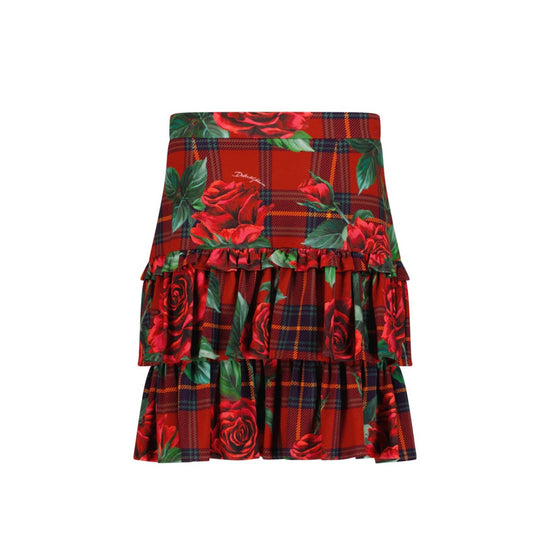 ROSE-PRINT TARTAN SKIRT