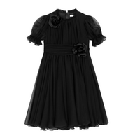 FLOWER-DETAILED SILK DRESS IN BLACK