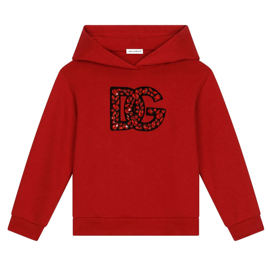 CRYSTAL-EMBELLISHED COTTON HOODIE IN RED