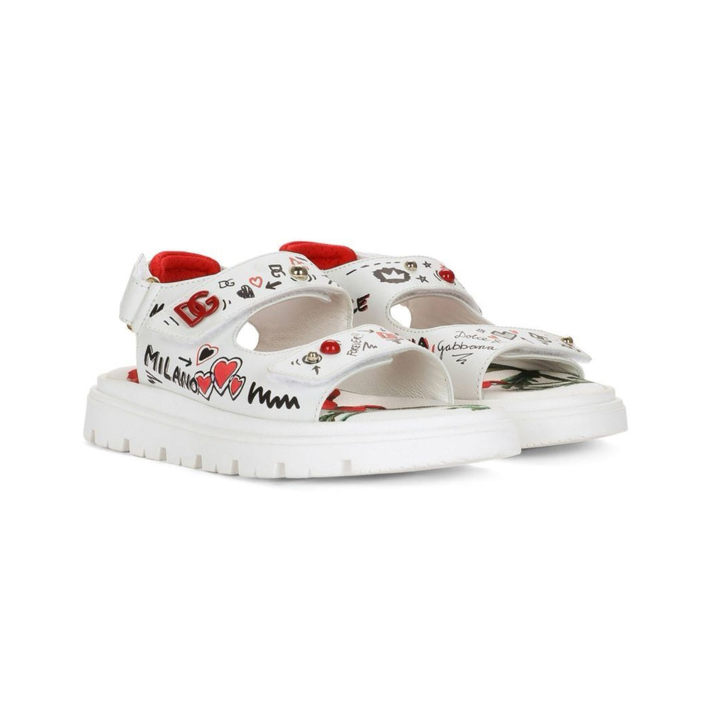 touch-strap sandals with a logo and sketch print