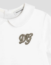 SHORT SLEEVE LINEN ROMPER WITH DG EMBROIDERY