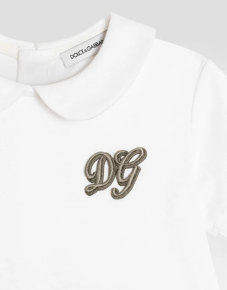 SHORT SLEEVE LINEN ROMPER WITH DG EMBROIDERY