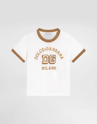 LOGO EMBROIDERED T-SHIRT FOR BABY BOYS IN WHITE&BEIGE