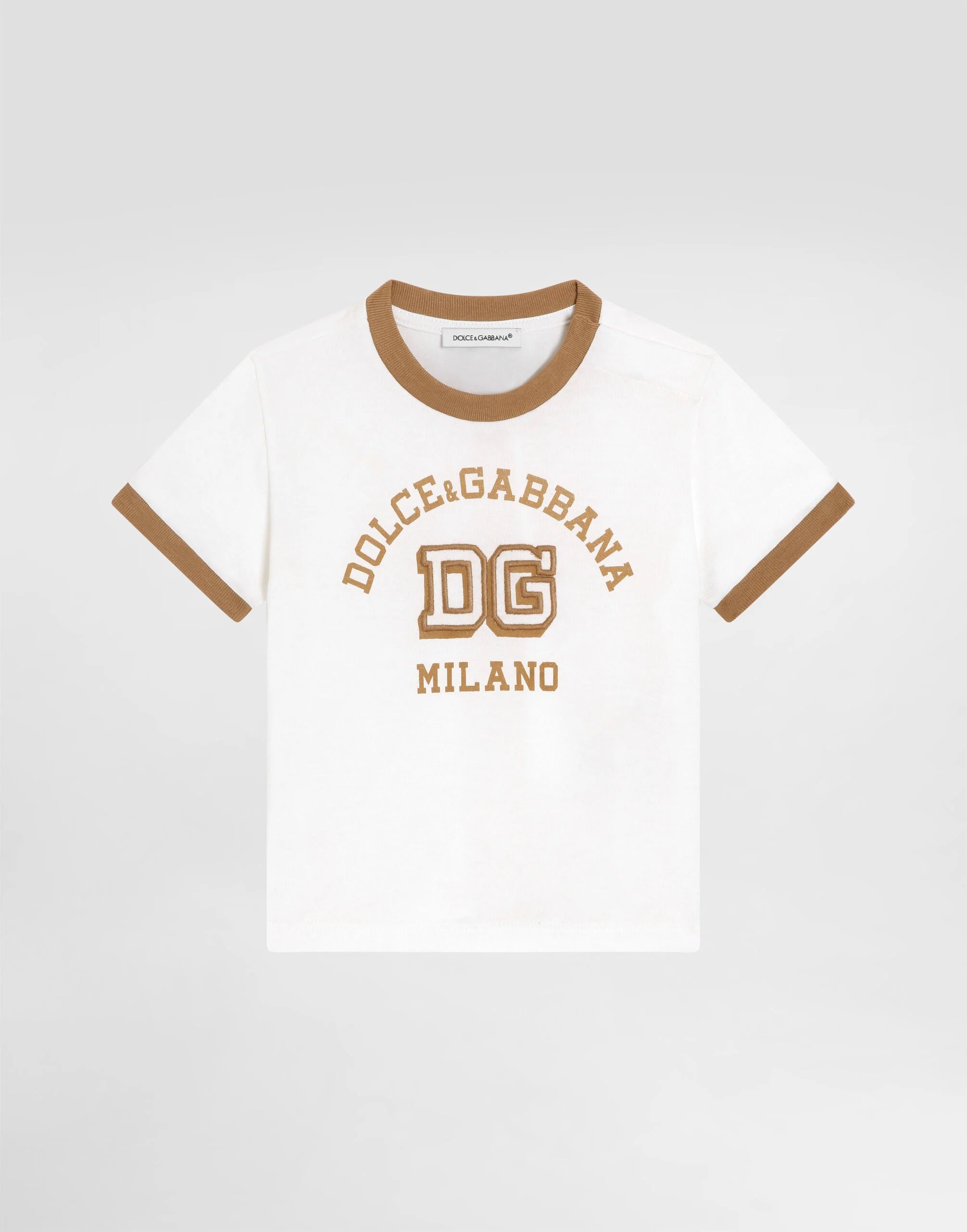 LOGO EMBROIDERED T-SHIRT FOR BABY BOYS IN WHITE&BEIGE