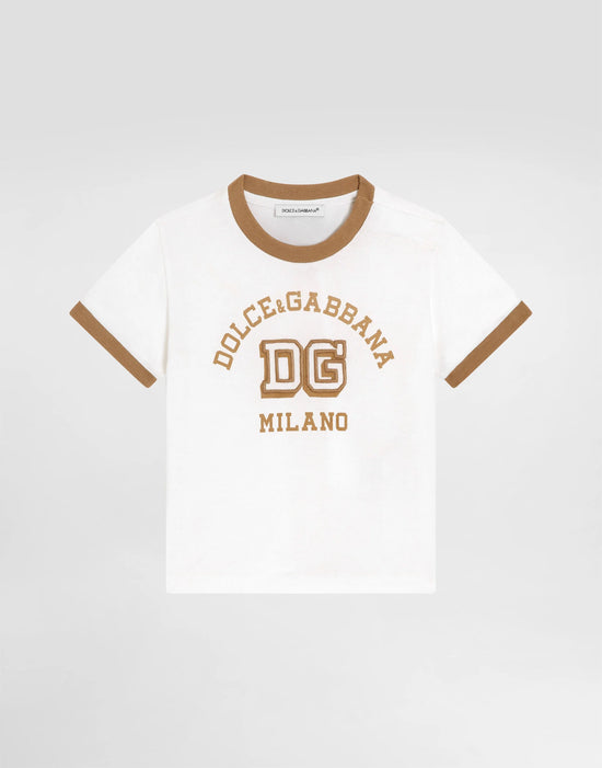 LOGO EMBROIDERED T-SHIRT FOR BABY BOYS IN WHITE&BEIGE