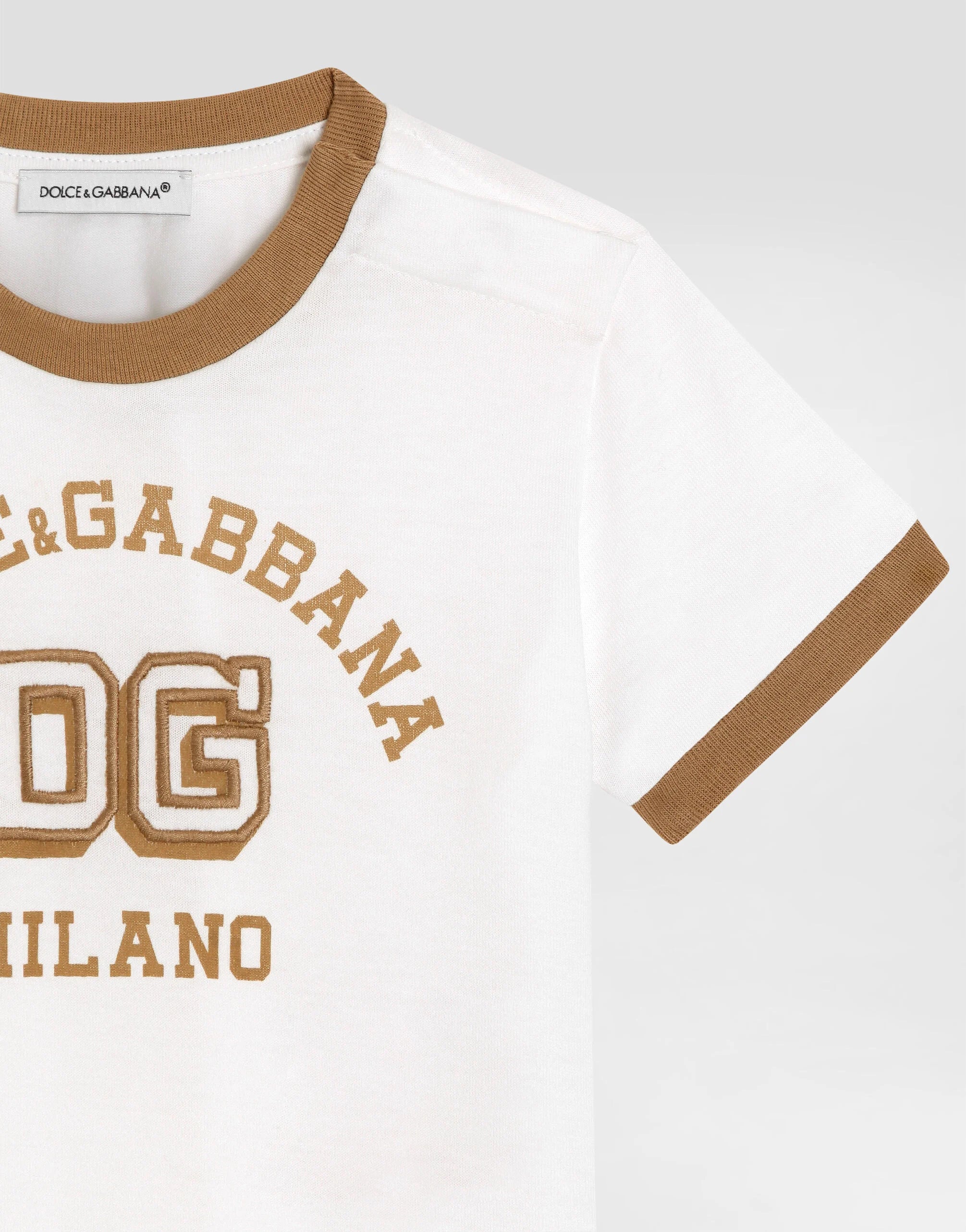 LOGO EMBROIDERED T-SHIRT FOR BABY BOYS IN WHITE&BEIGE