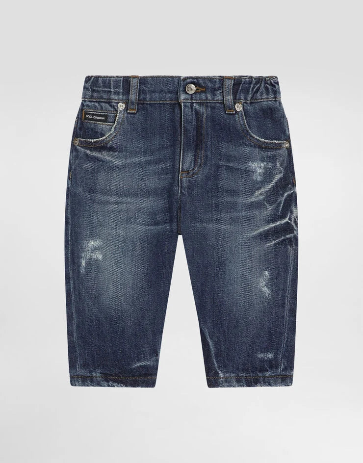 WASHED DENIM TROUSERS FOR BABY BOY