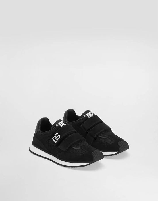 MESH AND SUEDE LOW-TOP SNEAKERS IN BLACK