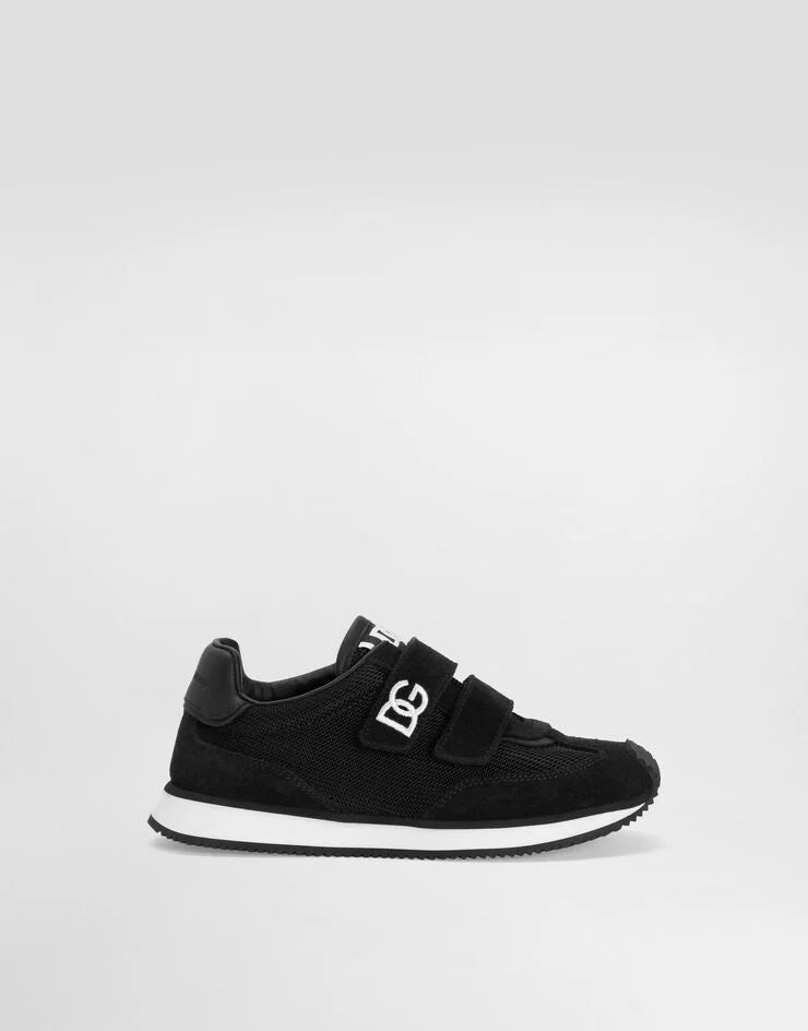 MESH AND SUEDE LOW-TOP SNEAKERS IN BLACK
