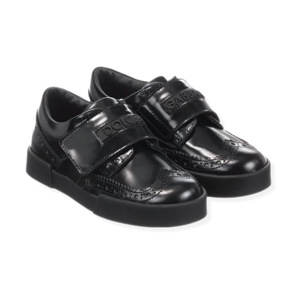 leather brogue-style sneakers in black