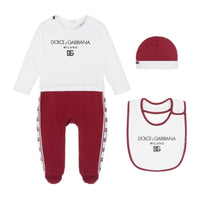 logo-print three-piece set in burgundy red and white