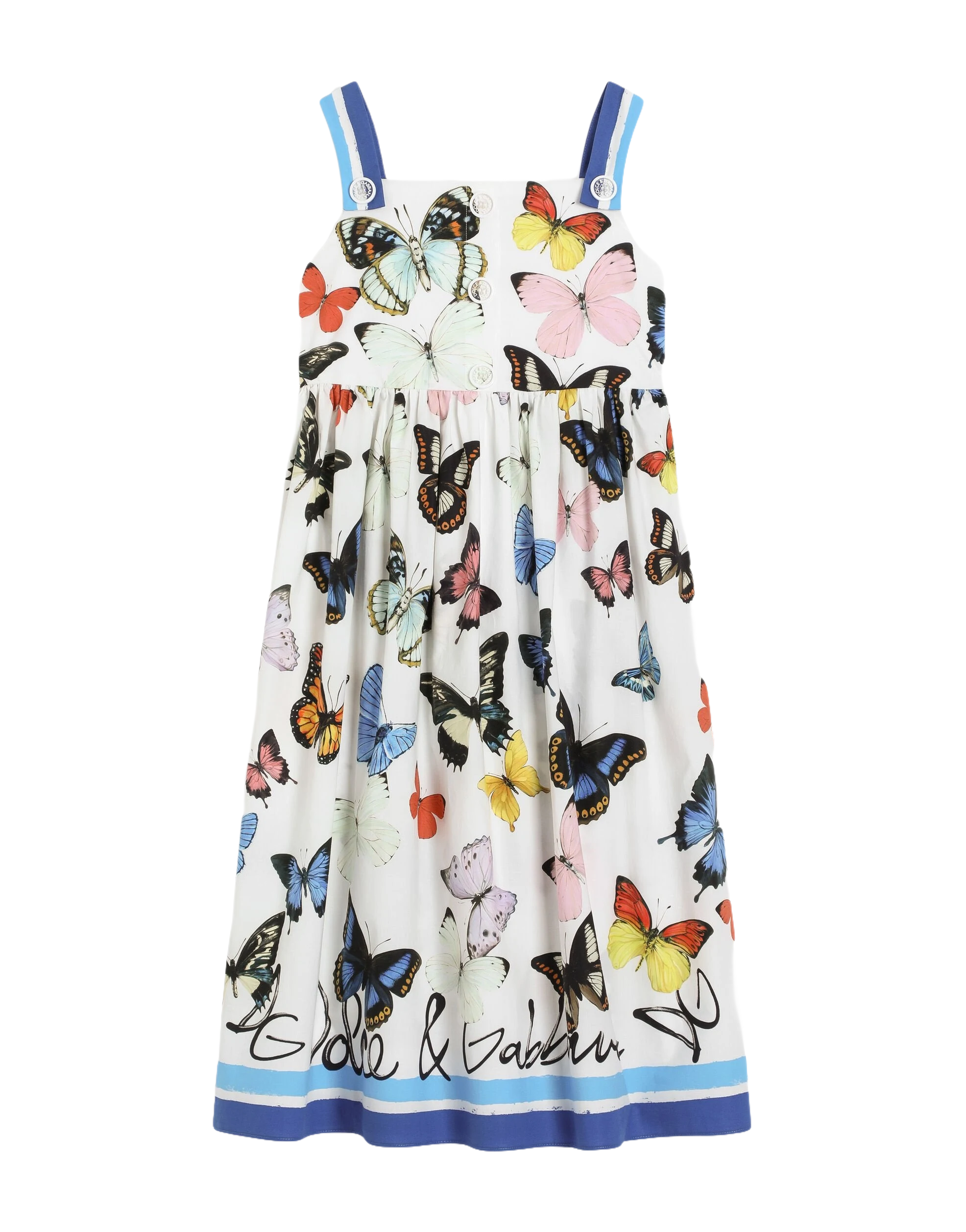 SLEEVELESS DRESS BLUE AND WHITE BUTTERFLY