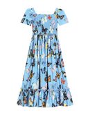 SHORT SLEEVES DRESS IN BLUE BUTTERFLY