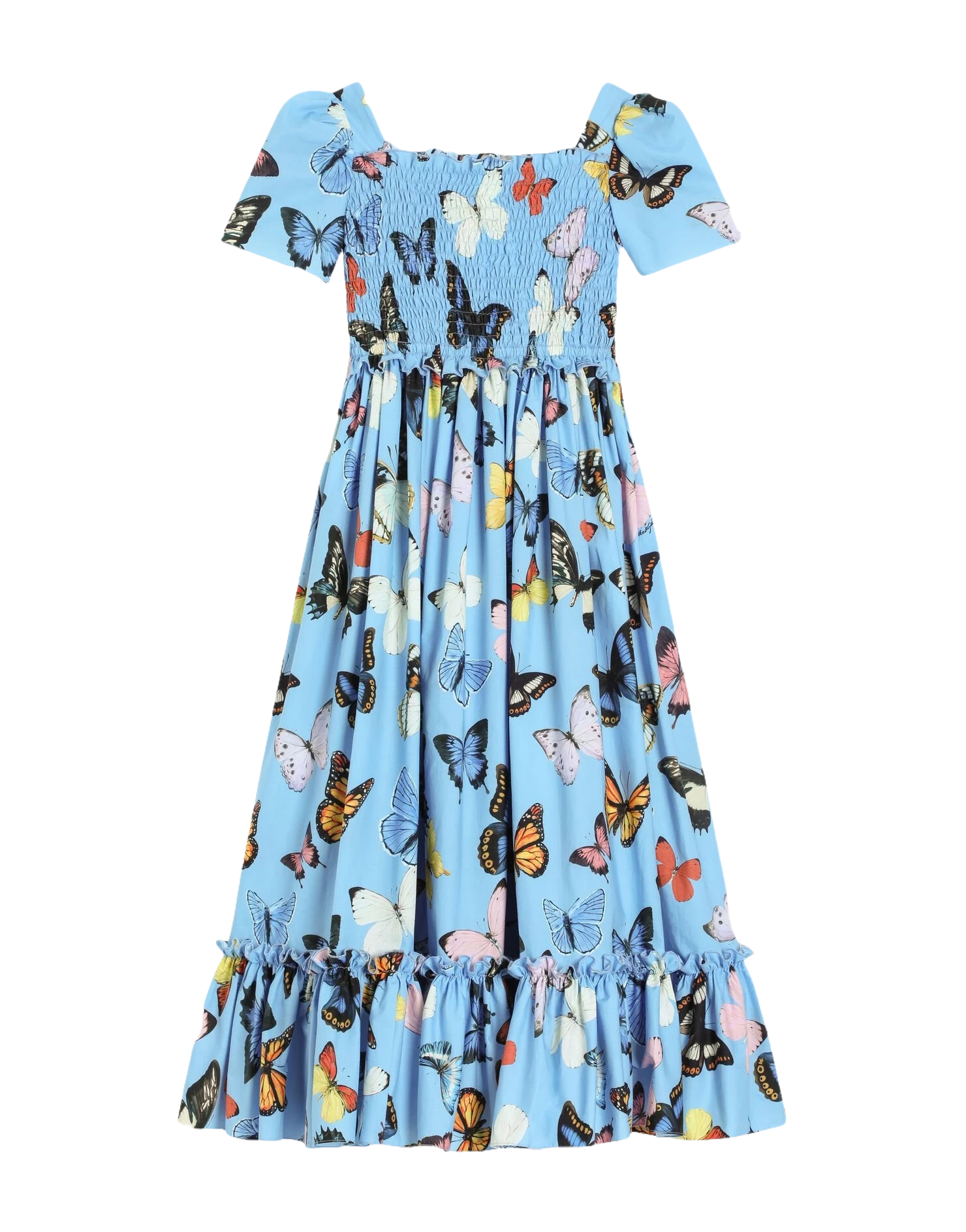 SHORT SLEEVES DRESS IN BLUE BUTTERFLY