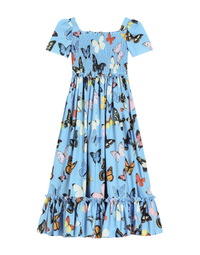 SHORT SLEEVES DRESS IN BLUE BUTTERFLY