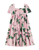 short sleeves dress in pink roses