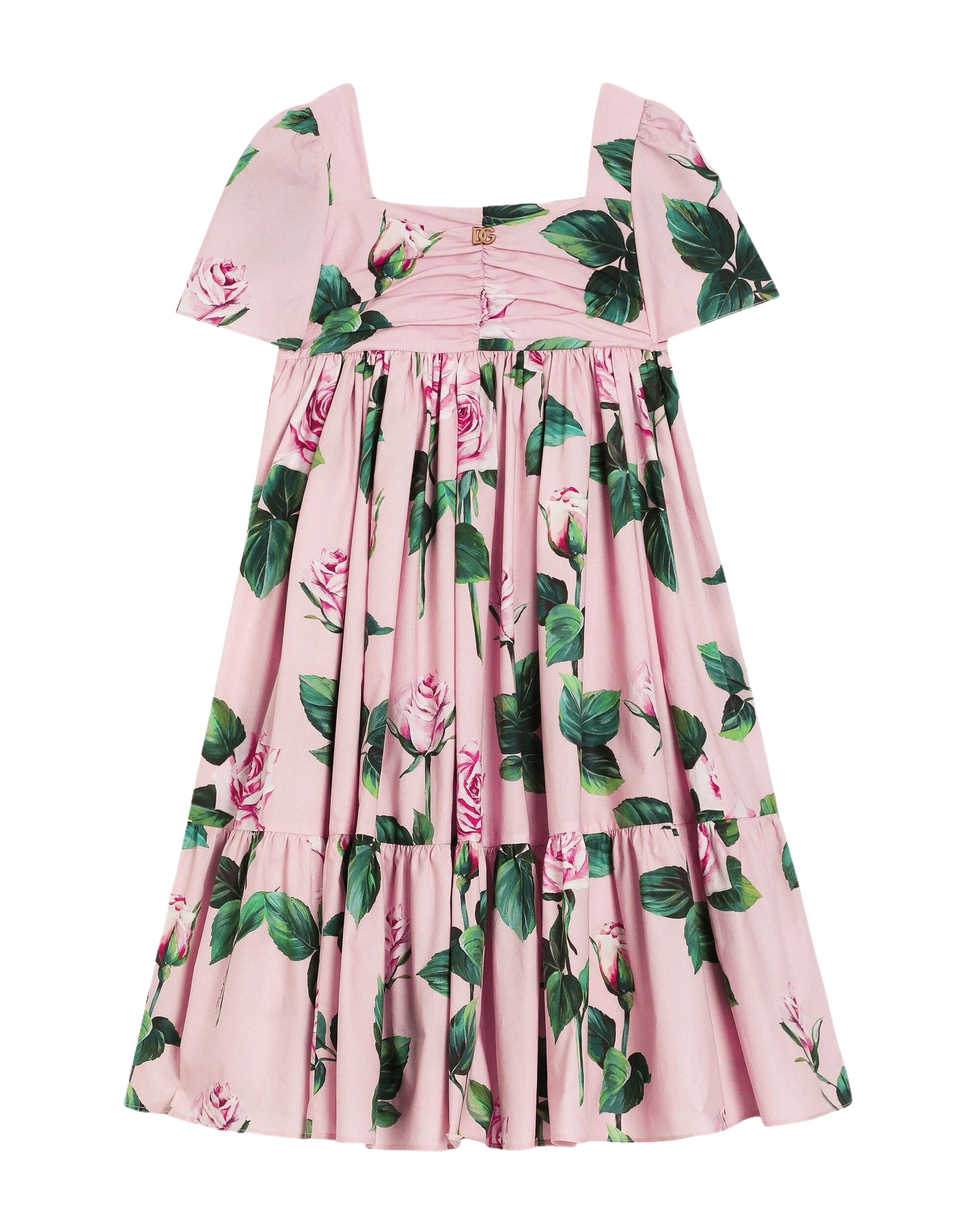short sleeves dress in pink roses