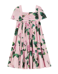 short sleeves dress in pink roses