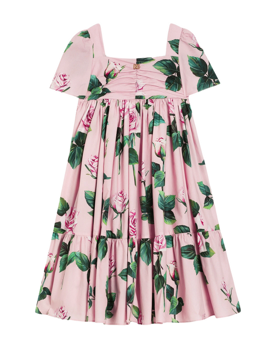 SHORT SLEEVES DRESS IN PINK ROSES