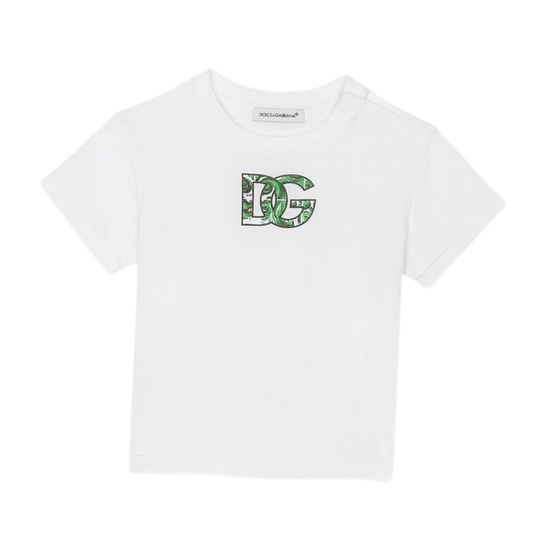 WHITE T-SHIRT WITH GREEN MAJOLICA DG PRINTED LOGO