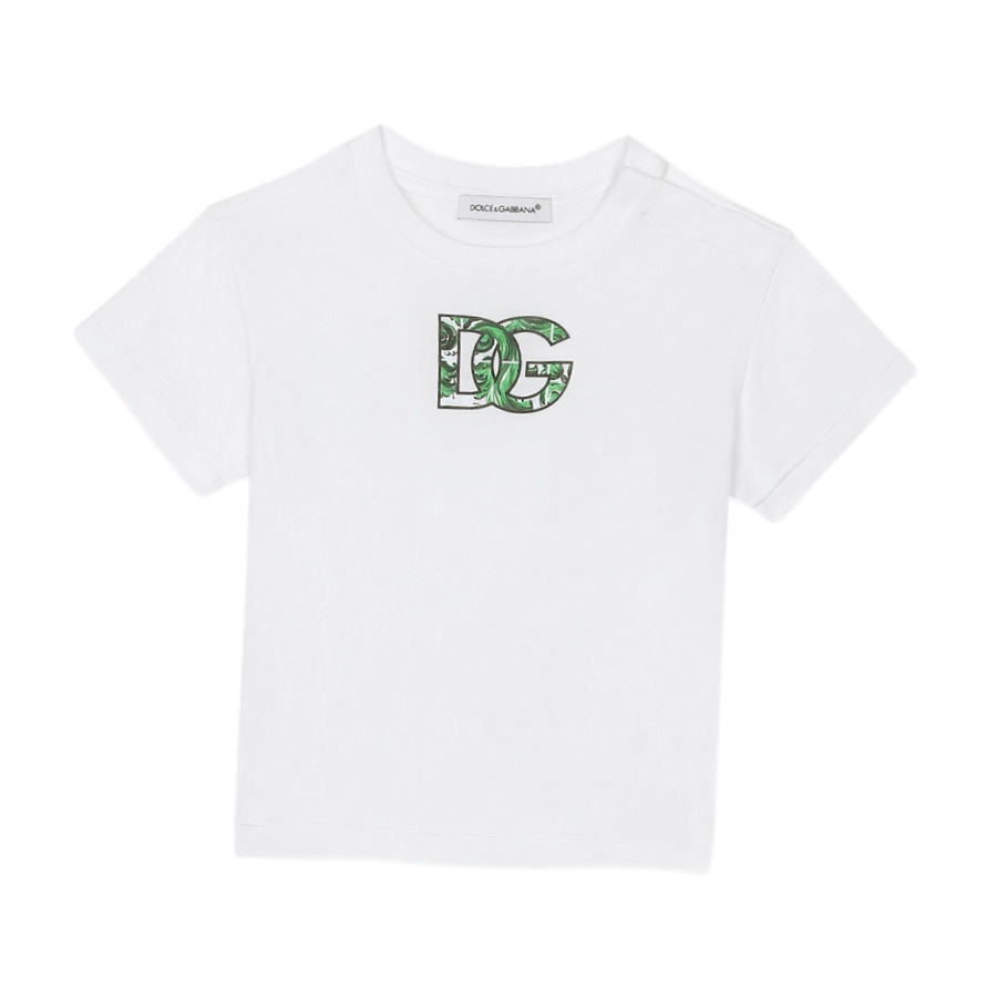 WHITE T-SHIRT WITH GREEN MAJOLICA DG PRINTED LOGO