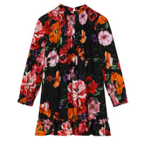LONG SLEEVES DRESS IN BLACK FLOWERS