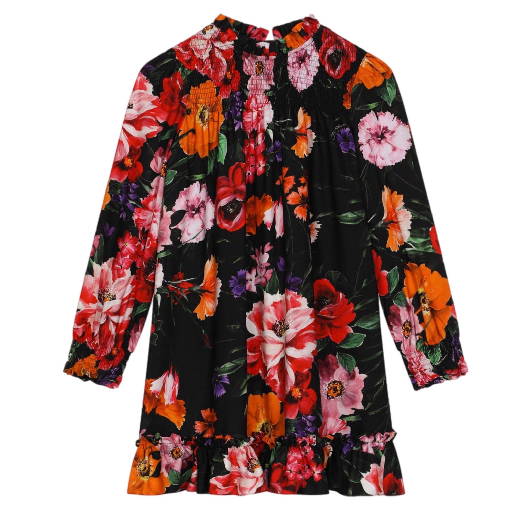 LONG SLEEVES DRESS IN BLACK FLOWERS