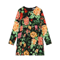 LONG SLEEVES DRESS IN BLACK FLOWERS MULTICOLOUR
