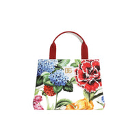 Floral canvas tote bag with leather-trimmed handles