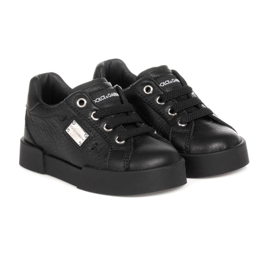 FIRST STEPS LEATHER SNEAKERS IN BLACK