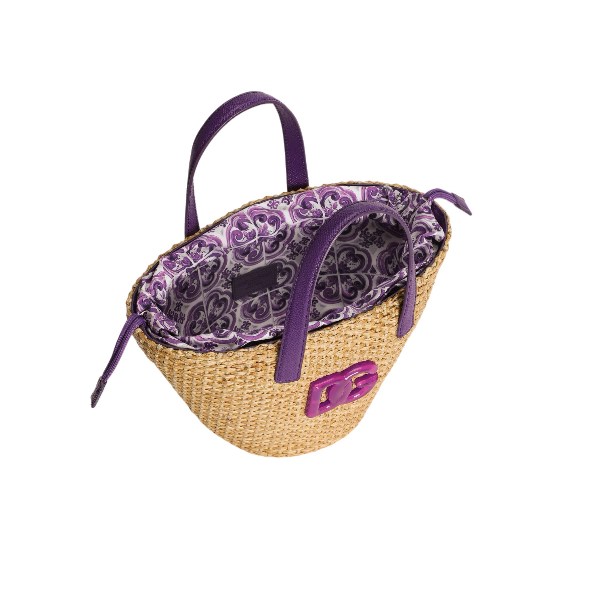 STRAW BAG WITH MAJOLICA LOGO DETAIL