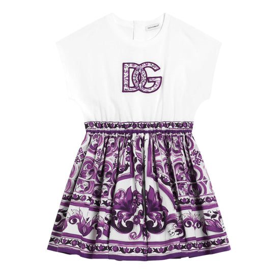 MAJOLICA-PRINT SHORT-SLEEVED COTTON DRESS