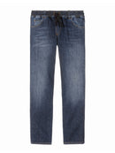 blue wash stretch waistband jeans