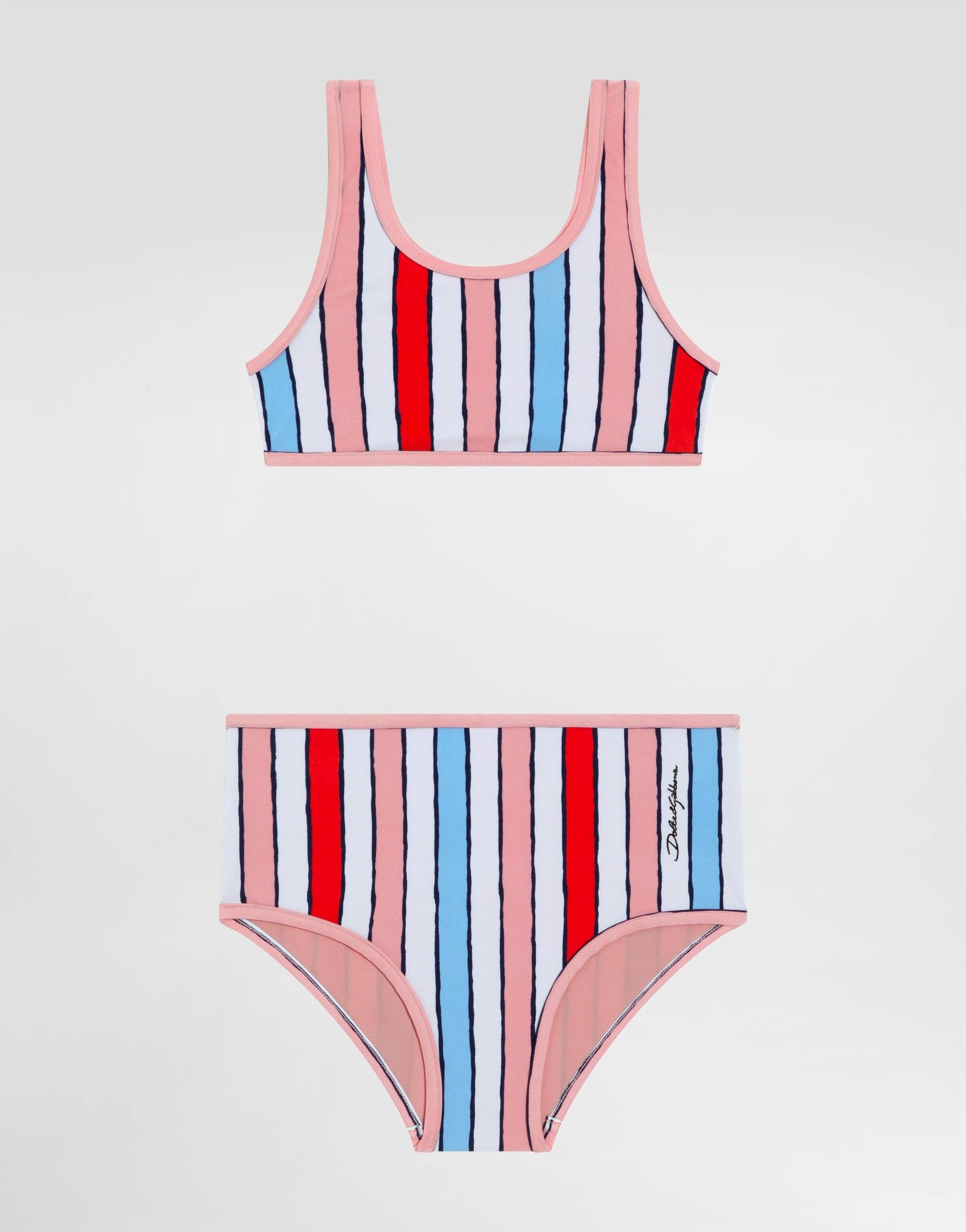 STRIPED BIKINI SET IN WHITE, PINK & BLUE